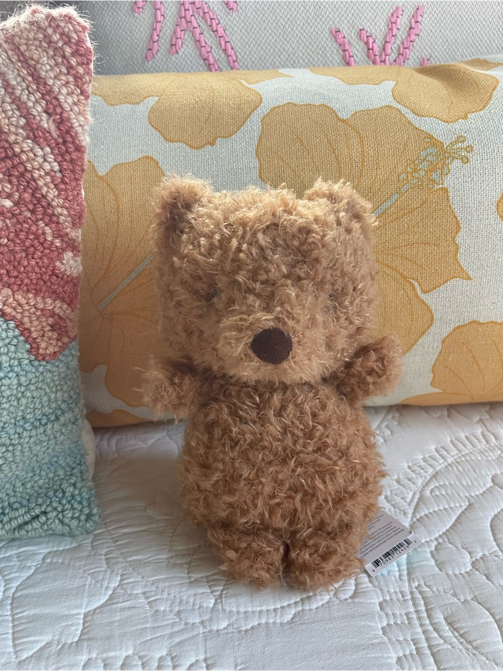 Jellycat Plush Brown Curly Bear on Blue Drawstring Bag - Picture 4 of 16